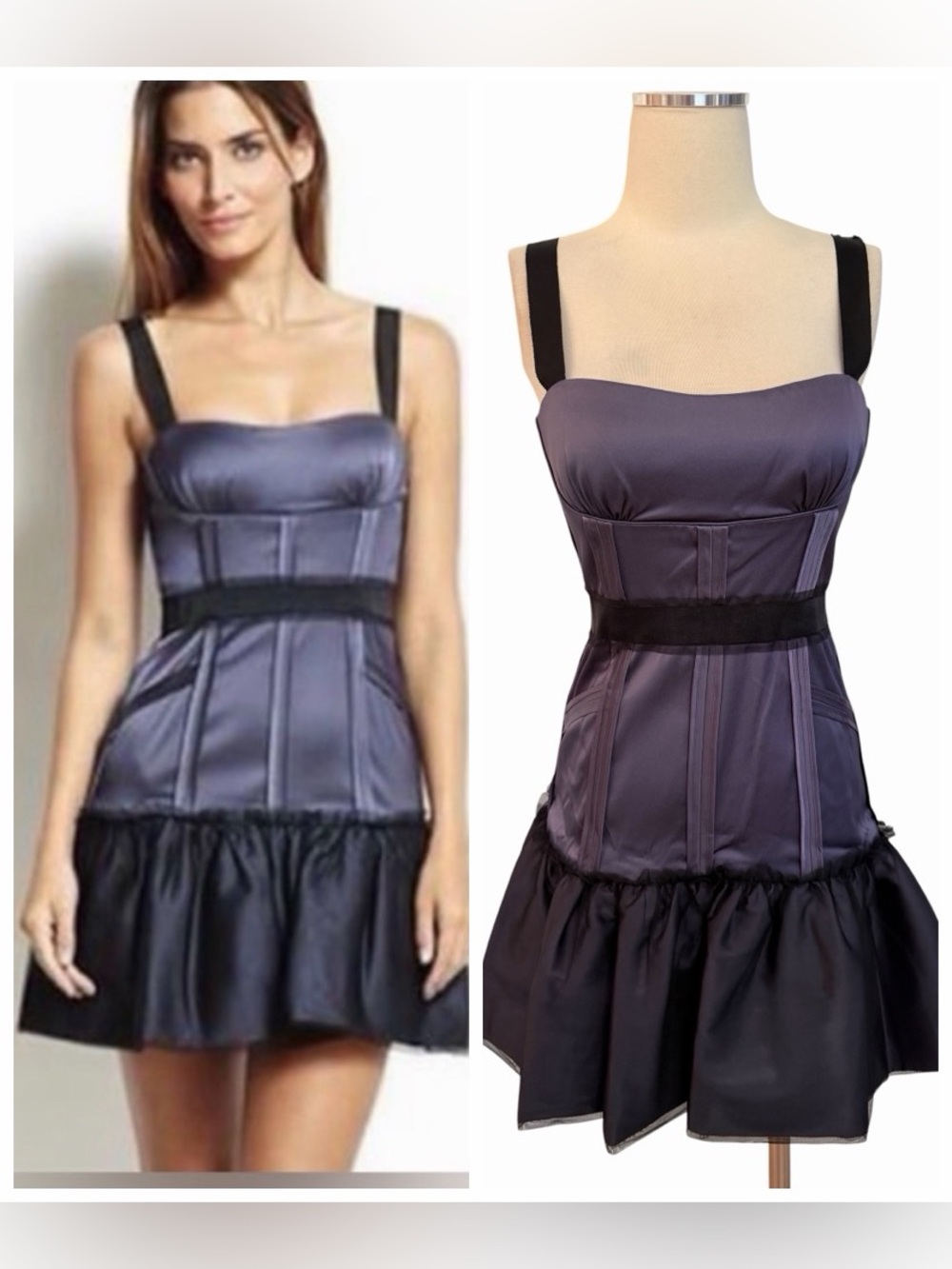 NWT ($318) BCBGMAXAZRIA Mia Corset Purple Black Mini Cocktail Dress Sz 4/6